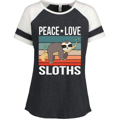 Peace Love Sloths Quote Retro Animal Vintage Gift Enza Ladies Jersey Colorblock Tee