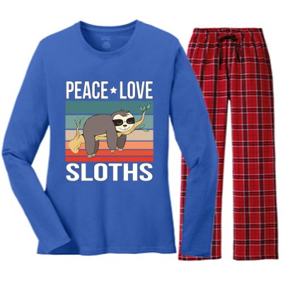 Peace Love Sloths Quote Retro Animal Vintage Gift Women's Long Sleeve Flannel Pajama Set 