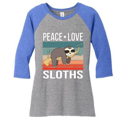 Peace Love Sloths Quote Retro Animal Vintage Gift Women's Tri-Blend 3/4-Sleeve Raglan Shirt