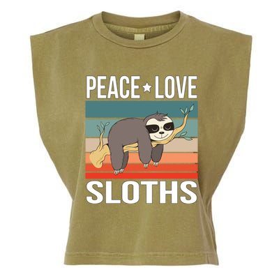 Peace Love Sloths Quote Retro Animal Vintage Gift Garment-Dyed Women's Muscle Tee