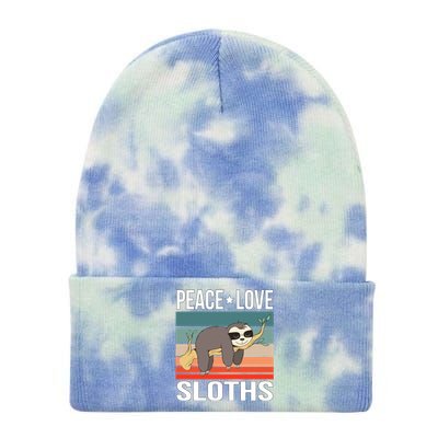 Peace Love Sloths Quote Retro Animal Vintage Gift Tie Dye 12in Knit Beanie