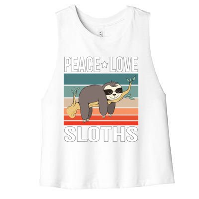 Peace Love Sloths Quote Retro Animal Vintage Gift Women's Racerback Cropped Tank