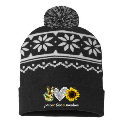 Peace Love Sunshine Sunflower Hippie Sunflower Lover Gifts USA-Made Snowflake Beanie