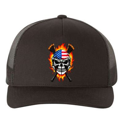 Patriotic Lacrosse Skull Yupoong Adult 5-Panel Trucker Hat