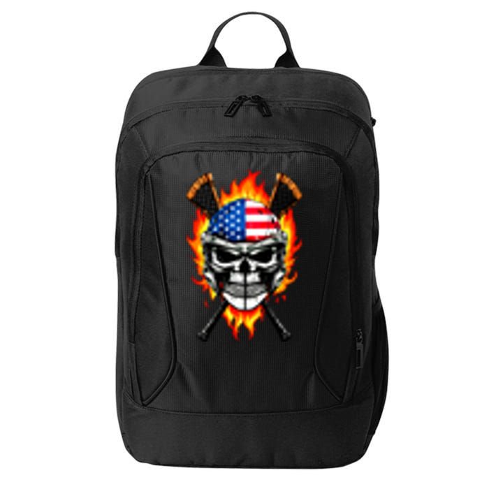 Patriotic Lacrosse Skull City Backpack