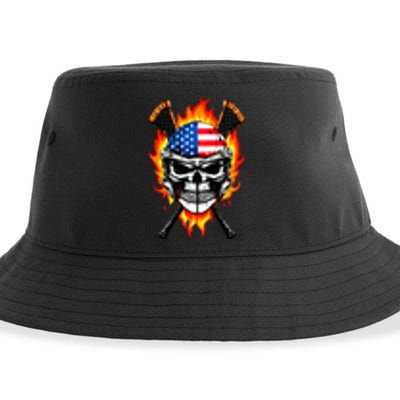 Patriotic Lacrosse Skull Sustainable Bucket Hat