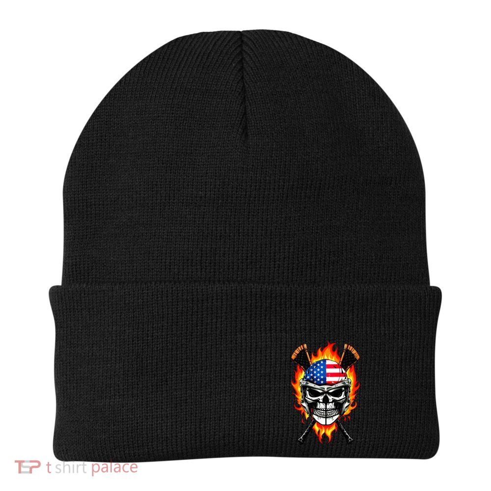Patriotic Lacrosse Skull Knit Cap Winter Beanie
