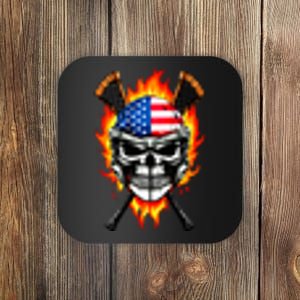 Patriotic Lacrosse Skull Coaster