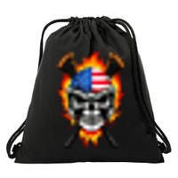 Patriotic Lacrosse Skull Drawstring Bag