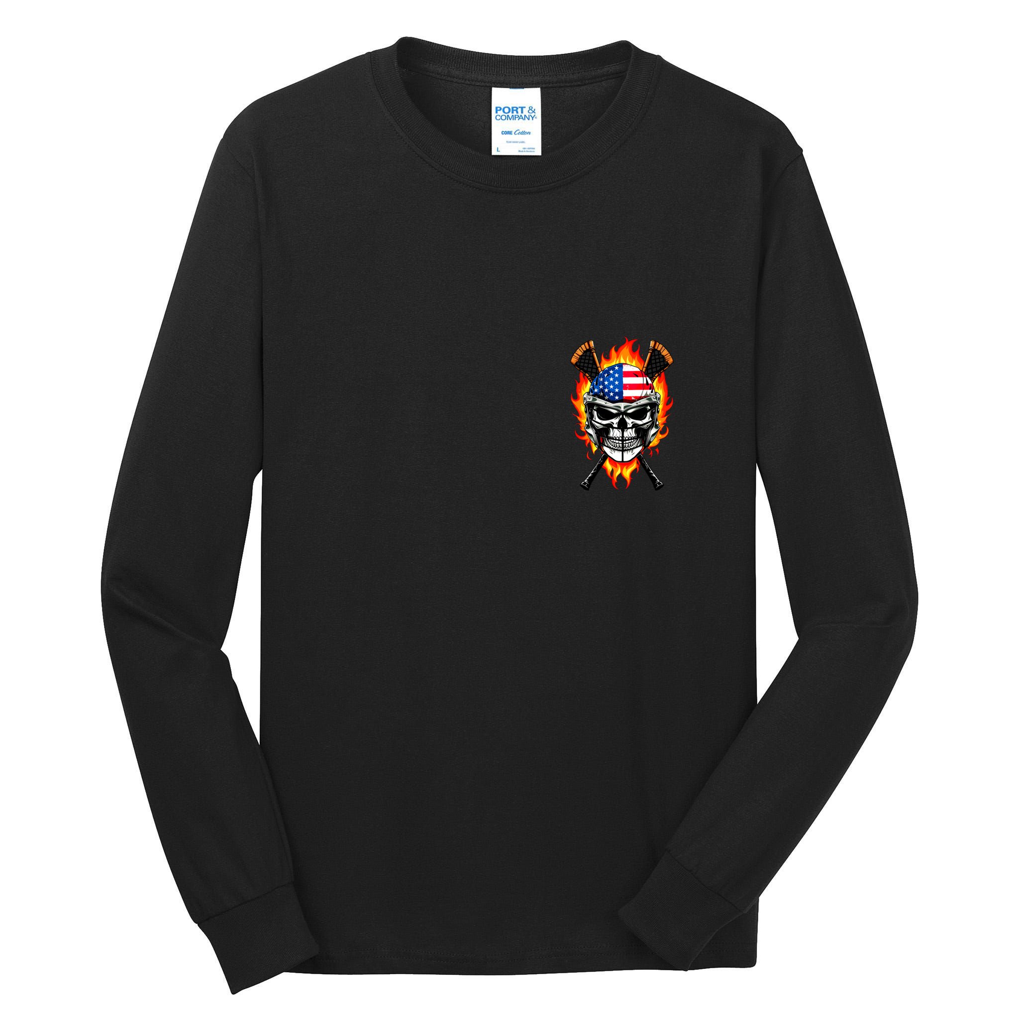 Patriotic Lacrosse Skull Tall Long Sleeve T-Shirt