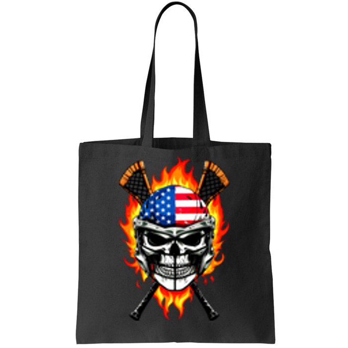 Patriotic Lacrosse Skull Tote Bag