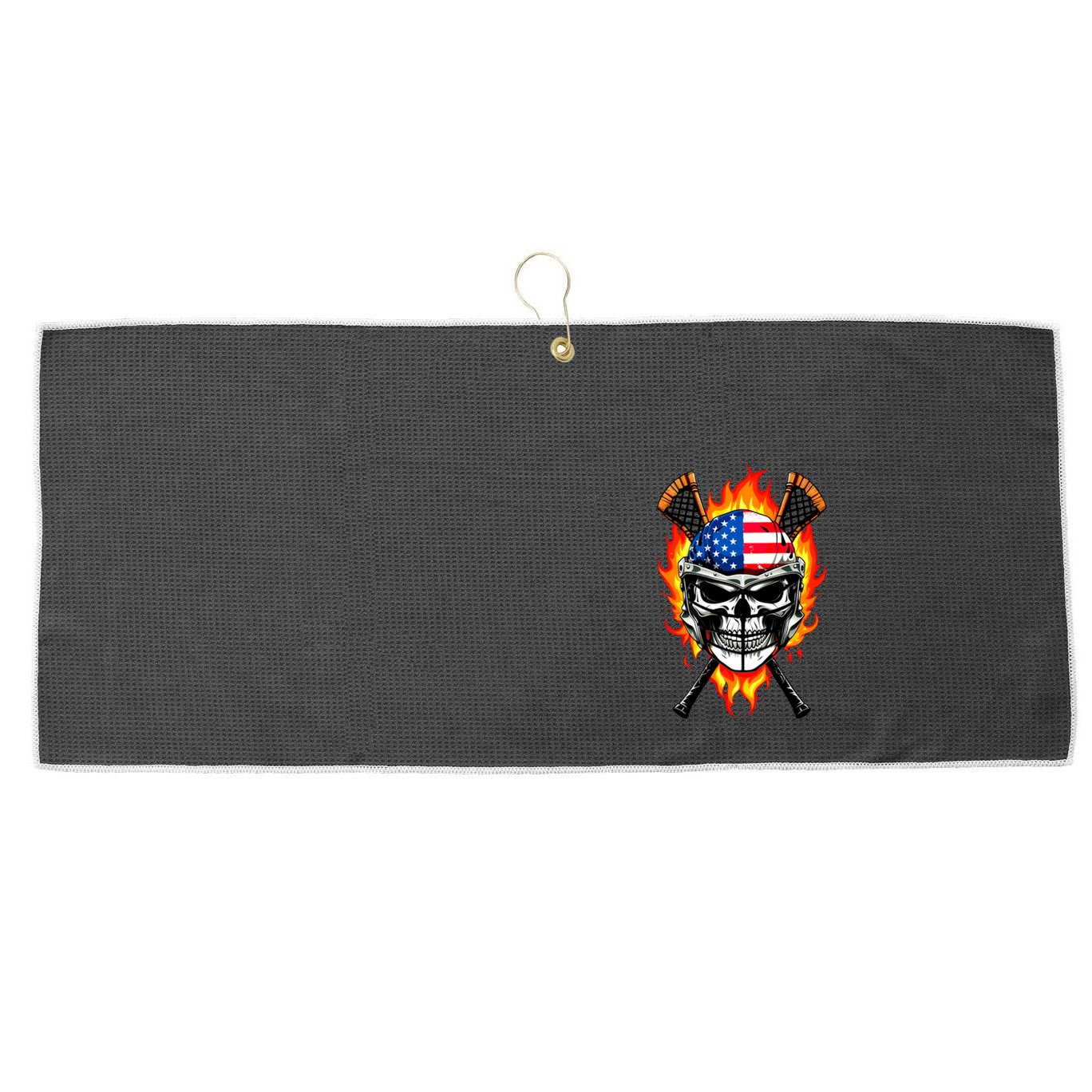 Patriotic Lacrosse Skull Large Microfiber Waffle Golf Towel