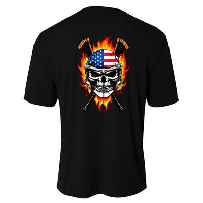 Patriotic Lacrosse Skull Youth Performance Sprint T-Shirt