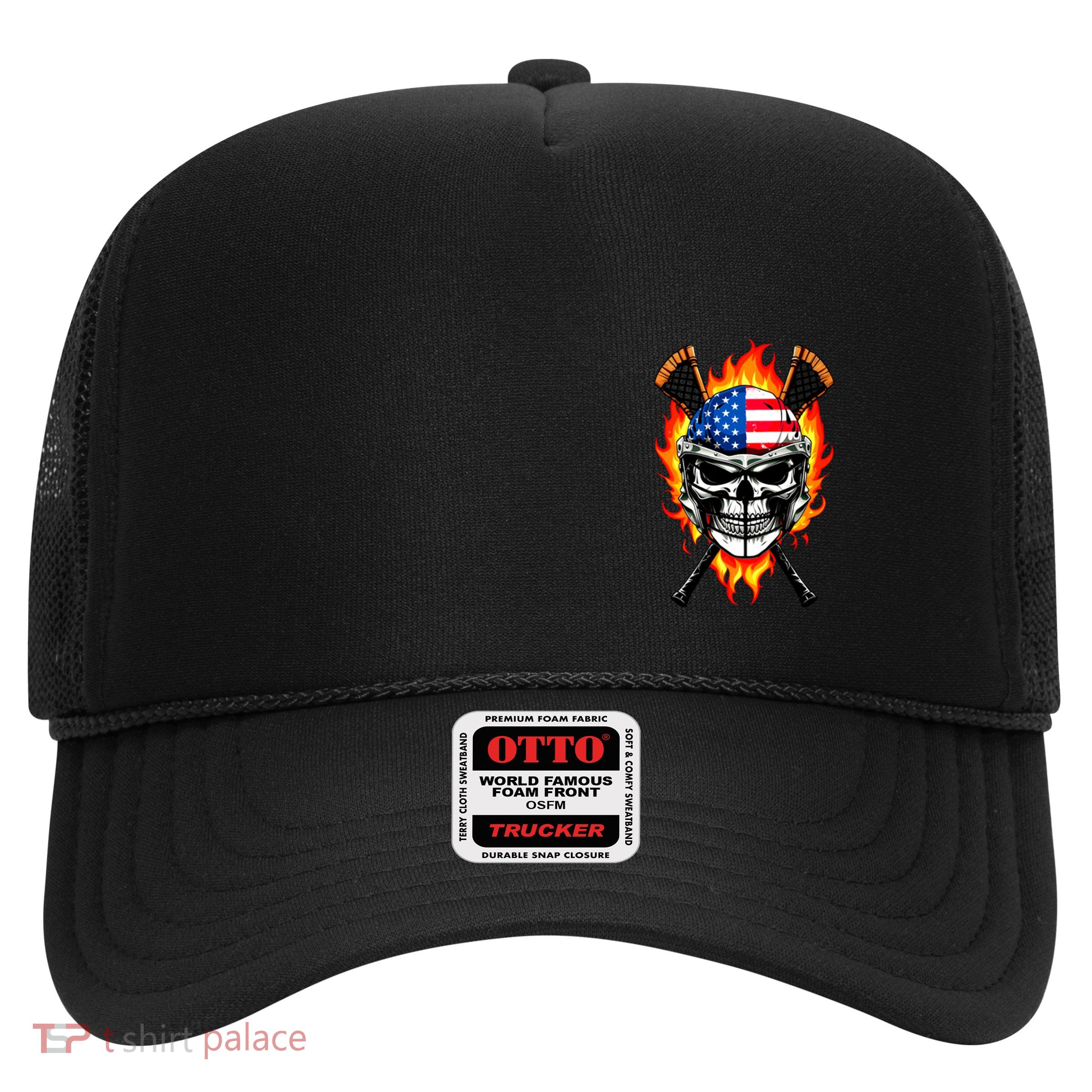 Patriotic Lacrosse Skull Trucker Hat