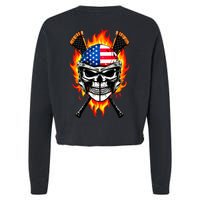 Patriotic Lacrosse Skull Cropped Pullover Crew