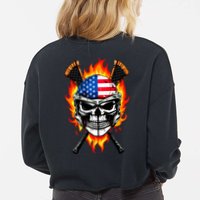 Patriotic Lacrosse Skull Cropped Pullover Crew