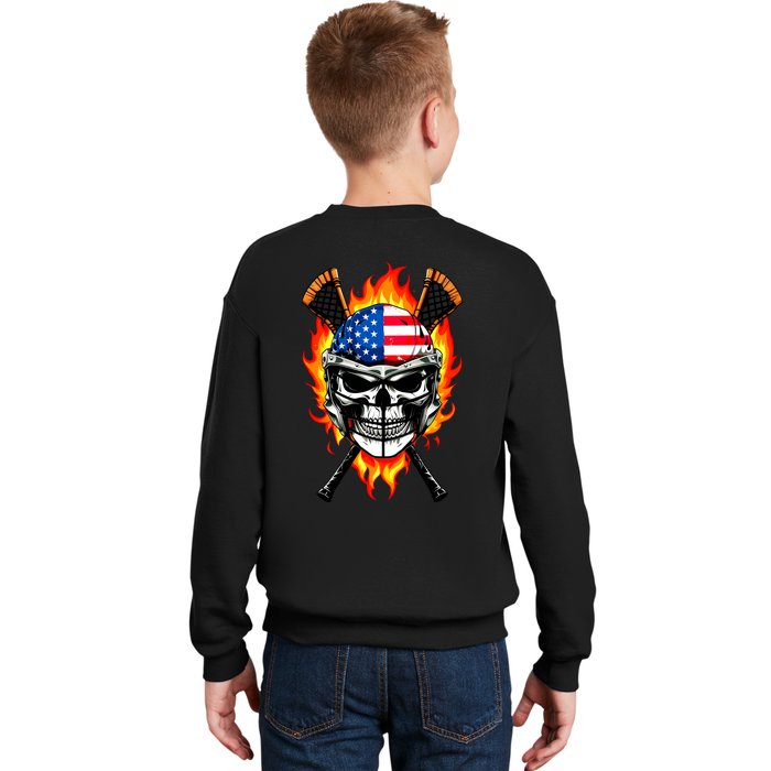 Patriotic Lacrosse Skull Kids Sweatshirt