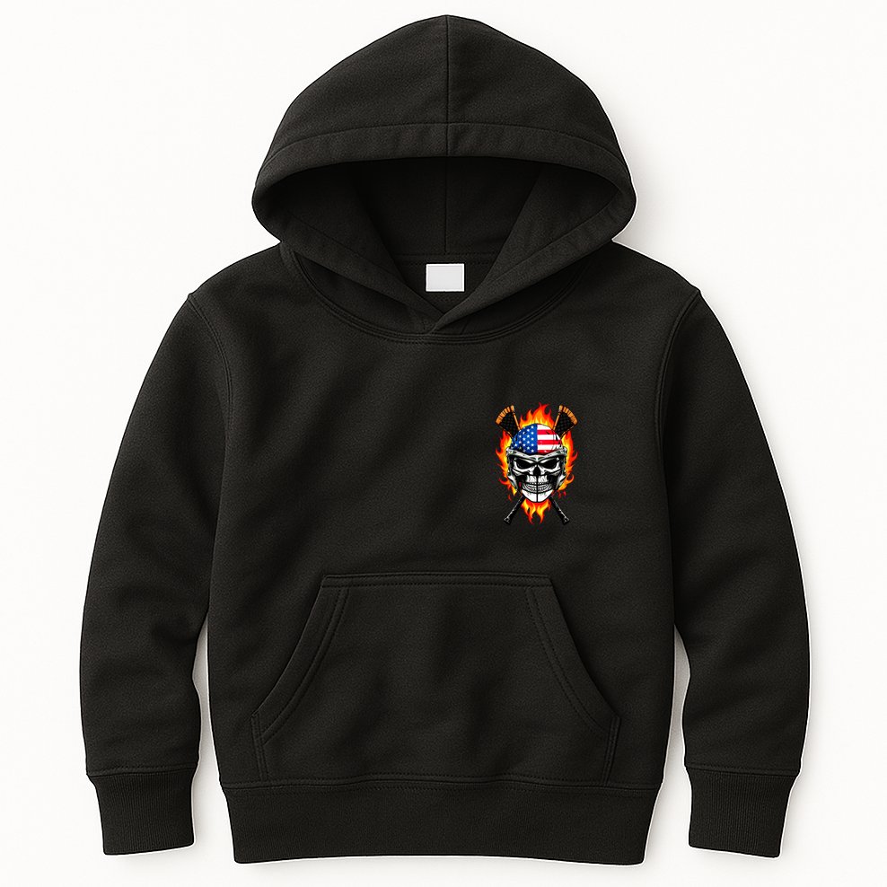 Patriotic Lacrosse Skull Kids Hoodie