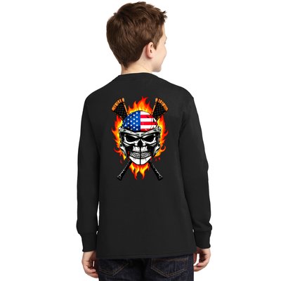 Patriotic Lacrosse Skull Kids Long Sleeve Shirt