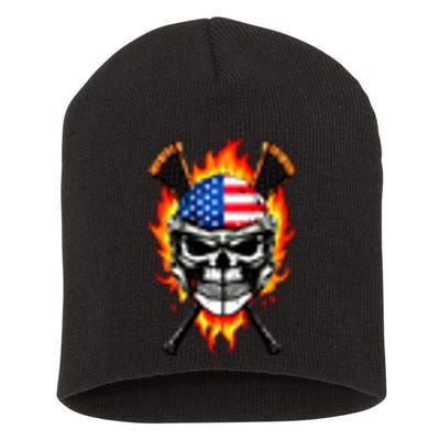 Patriotic Lacrosse Skull Short Acrylic Beanie