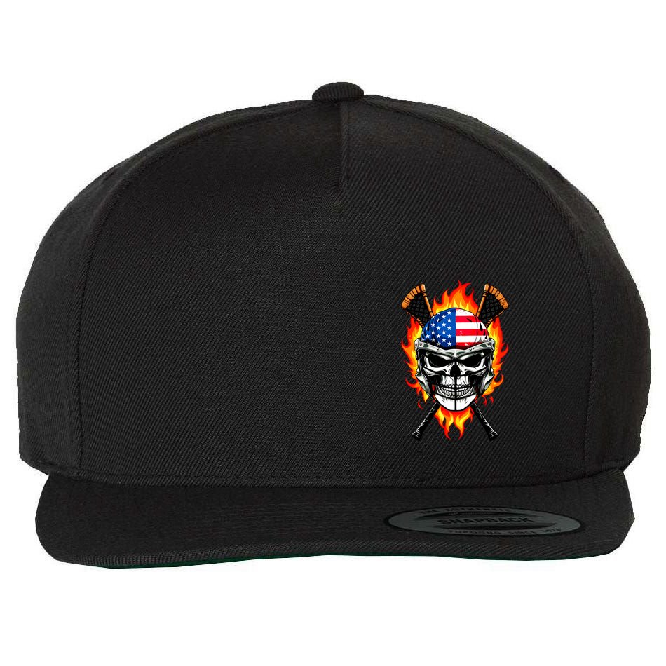 Patriotic Lacrosse Skull Wool Snapback Cap