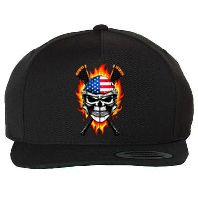 Patriotic Lacrosse Skull Wool Snapback Cap