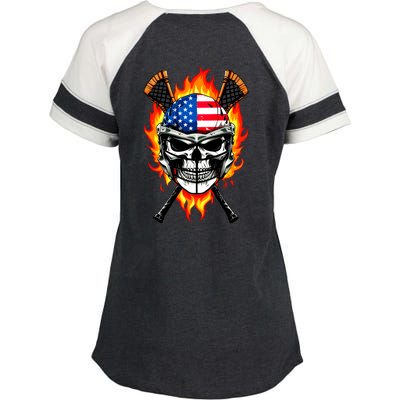 Patriotic Lacrosse Skull Enza Ladies Jersey Colorblock Tee