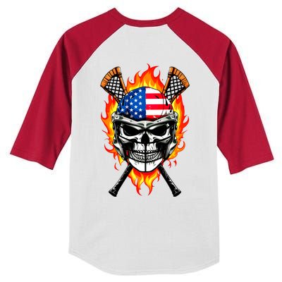 Patriotic Lacrosse Skull Kids Colorblock Raglan Jersey