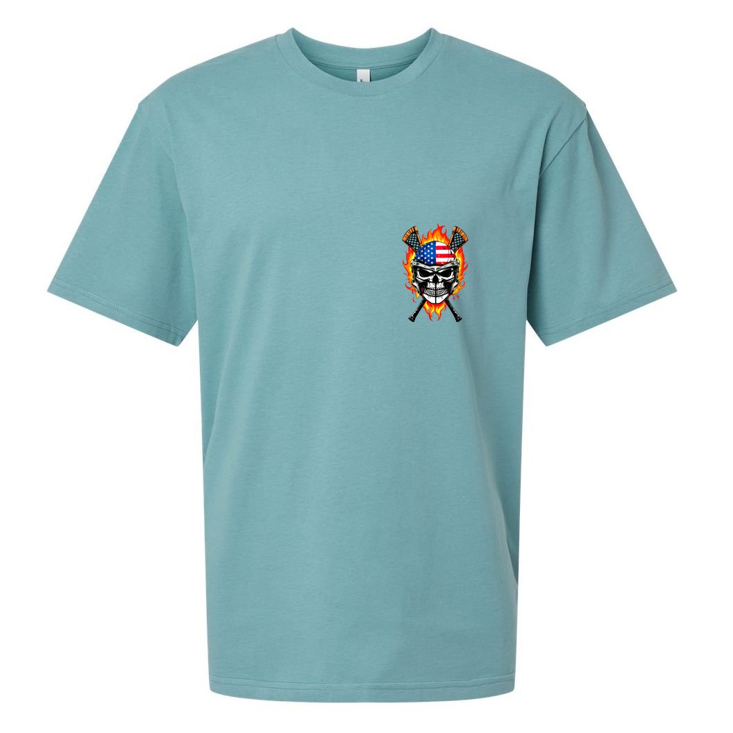 Patriotic Lacrosse Skull Sueded Cloud Jersey T-Shirt