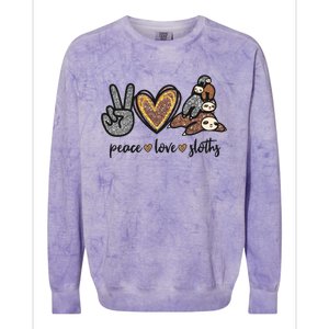 Peace Love Sloths Sign Leopard Graphic Funny Gift Colorblast Crewneck Sweatshirt