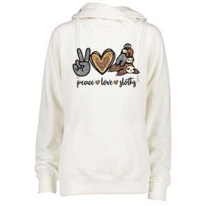 Peace Love Sloths Sign Leopard Graphic Funny Gift Womens Funnel Neck Pullover Hood