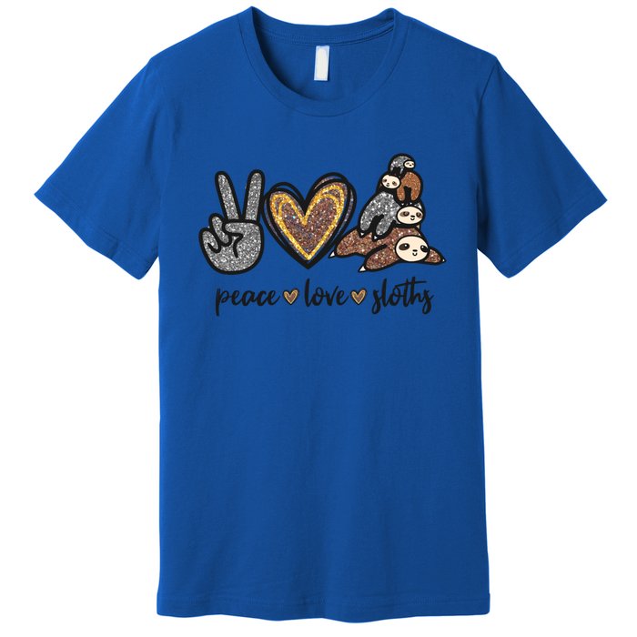 Peace Love Sloths Sign Leopard Graphic Funny Gift Premium T-Shirt