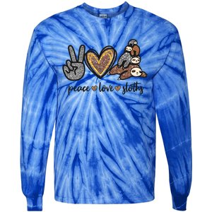 Peace Love Sloths Sign Leopard Graphic Funny Gift Tie-Dye Long Sleeve Shirt