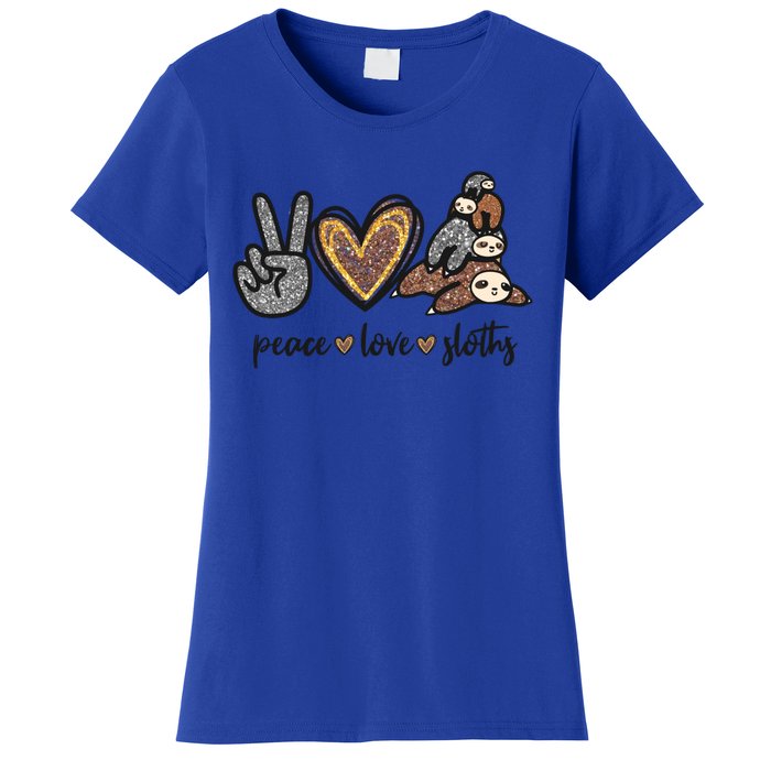 Peace Love Sloths Sign Leopard Graphic Funny Gift Women's T-Shirt