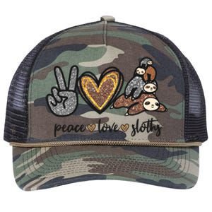 Peace Love Sloths Sign Leopard Graphic Funny Gift Retro Rope Trucker Hat Cap