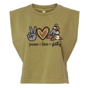 Peace Love Sloths Sign Leopard Graphic Funny Gift Garment-Dyed Women's Muscle Tee