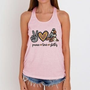 Peace Love Sloths Sign Leopard Graphic Funny Gift Women's Knotted Racerback Tank