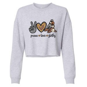 Peace Love Sloths Sign Leopard Graphic Funny Gift Cropped Pullover Crew