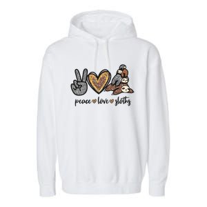 Peace Love Sloths Sign Leopard Graphic Funny Gift Garment-Dyed Fleece Hoodie