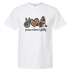 Peace Love Sloths Sign Leopard Graphic Funny Gift Garment-Dyed Heavyweight T-Shirt