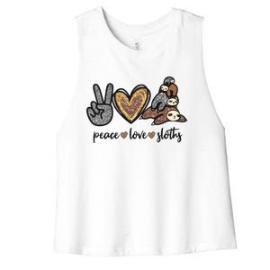 Peace Love Sloths Sign Leopard Graphic Funny Gift Women's Racerback Cropped Tank