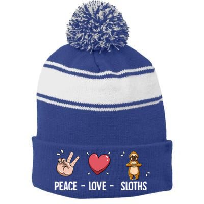 Peace Love Sloths Cute Gift Stripe Pom Pom Beanie