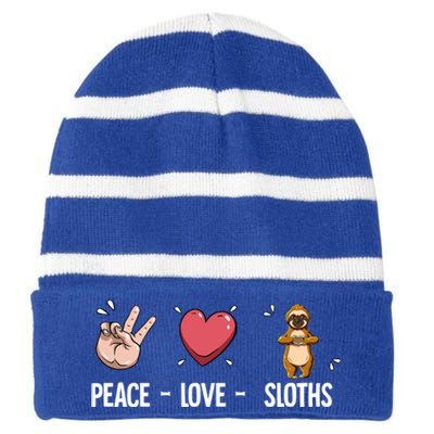 Peace Love Sloths Cute Gift Striped Beanie with Solid Band