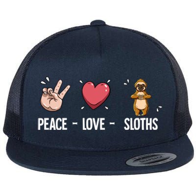 Peace Love Sloths Cute Gift Flat Bill Trucker Hat