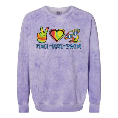 Peace Love Swim Fun Swimmer Swimming Coach Graphic Funny Gift Colorblast Crewneck Sweatshirt