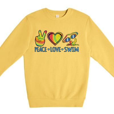 Peace Love Swim Fun Swimmer Swimming Coach Graphic Funny Gift Premium Crewneck Sweatshirt