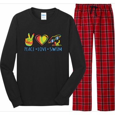 Peace Love Swim Fun Swimmer Swimming Coach Graphic Funny Gift Long Sleeve Pajama Set