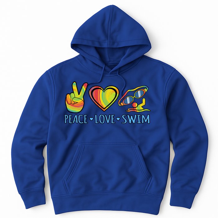 Peace Love Swim Fun Swimmer Swimming Coach Graphic Funny Gift Hoodie