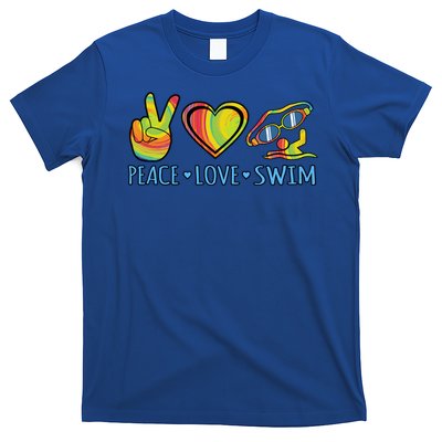 Peace Love Swim Fun Swimmer Swimming Coach Graphic Funny Gift T-Shirt