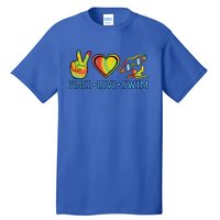 Peace Love Swim Fun Swimmer Swimming Coach Graphic Funny Gift Tall T-Shirt